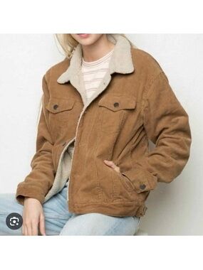 Brandy Melville Elisha Fur Corduroy Jacket Brown Sherpa Lining